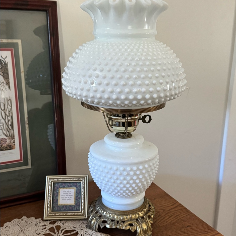 Vintage Milk Glass Hurricane Lamp